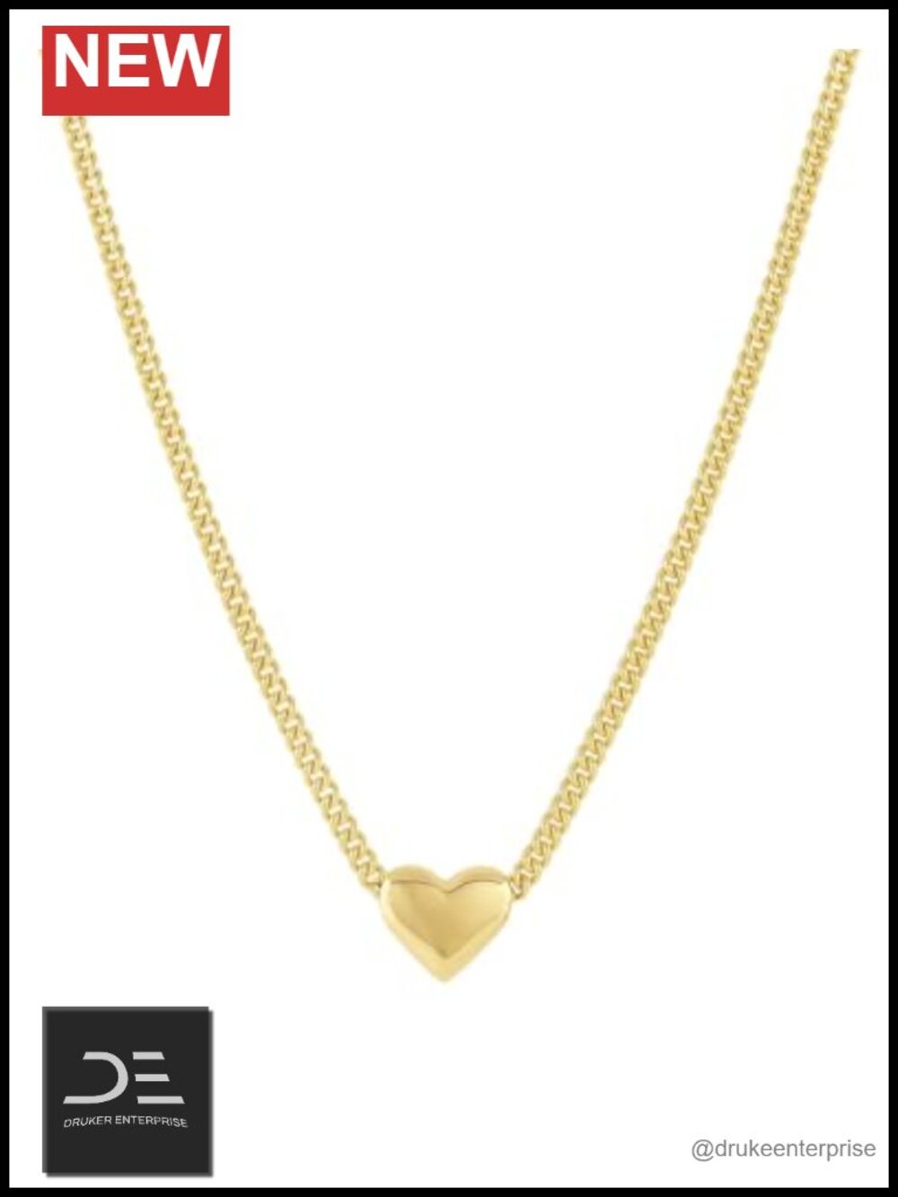 18k Gold Plated Heart Pendant Necklace Adjustable Lobster Clasp